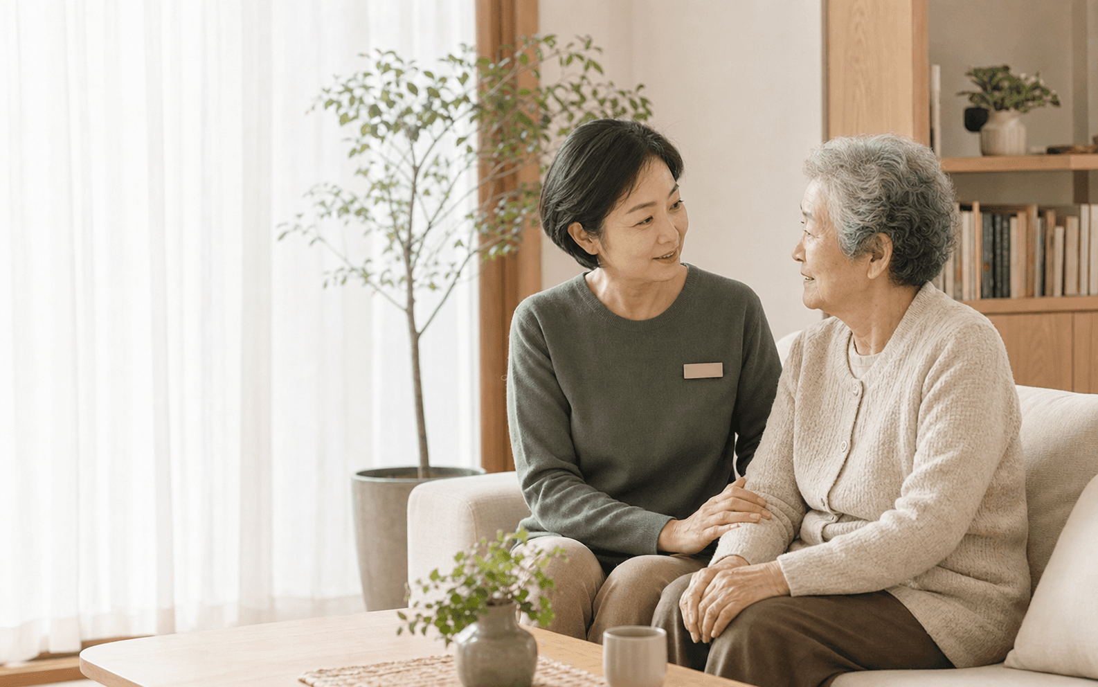 어르신과 따뜻하게 대화하는 이음의 돌봄 제공자
